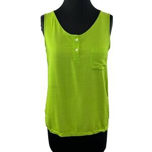 VINTAGE GAP Lime Green Scoop Neck Sleeveless Henley Tank Top Shirt Pocket Size S